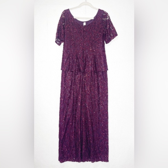 Ursula of Switzerland Burgundy Wine Mother of the Bride Lace Sequin Dress - Picture 3 of 10